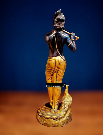 Brassaura™ Krishna Murlidhar Brass Idol – Height 29 Inches & Weight 18 Kgs | Black & Gold Finish
