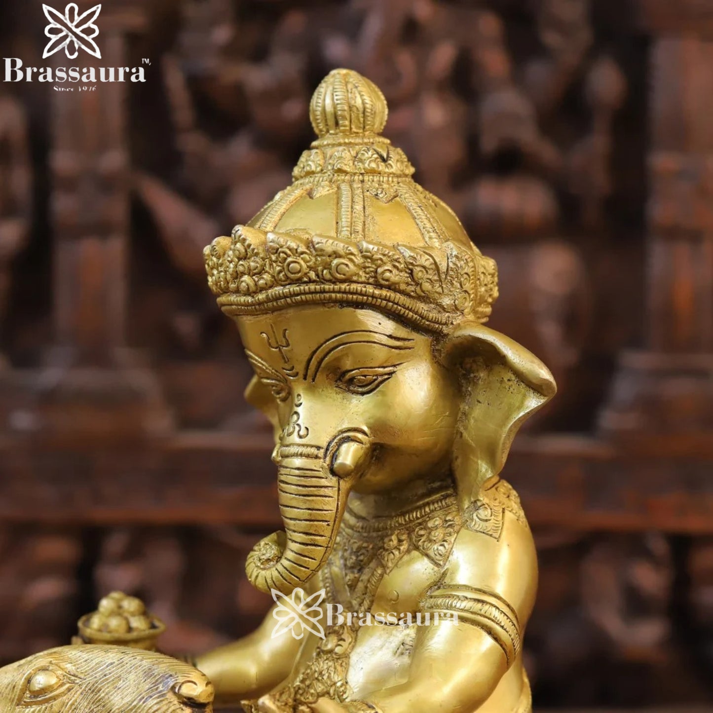 Brass Ganesha On Rat Weight 9.4 Kg & Height 15 Inch