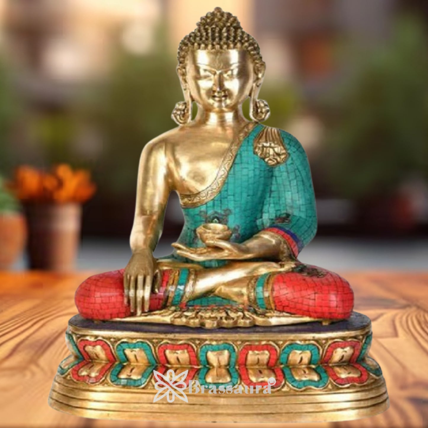 Brass Bhumisprasa Gem Stone Work Buddha Weight 27 kg & Height 24 Inch