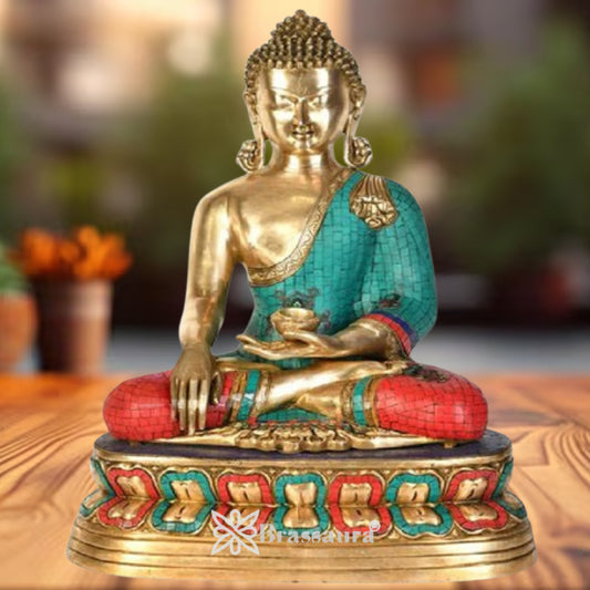 Brass Bhumisprasa Gem Stone Work Buddha Weight 27 kg & Height 24 Inch