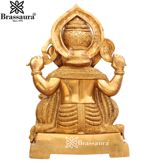 Brassaura® Golden Sitting Lord Ganesha | Brass Idol | Height 18 Inches