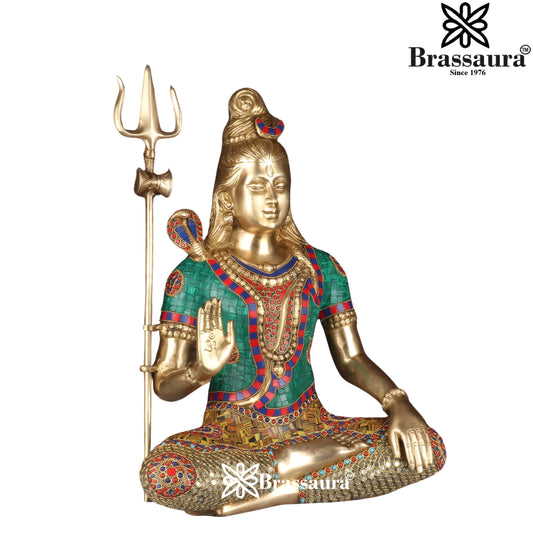 Brassaura™ Lord Shiva Gemstone Brass Sculpture – Height 19 Inches & 12.2 Kgs | Temple & Home Décor