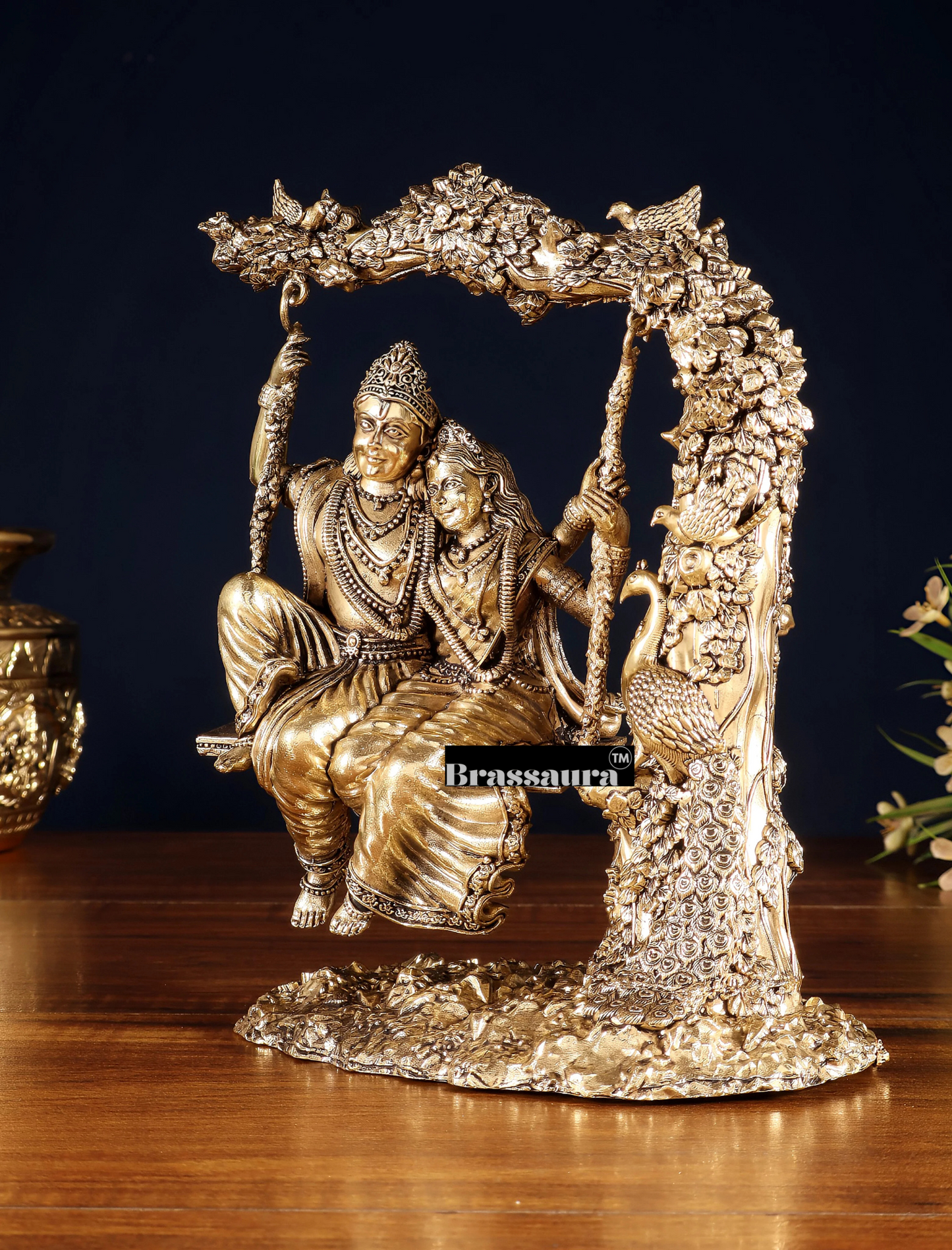 Brassaura™ Brass Radha Krishna Swing Idol – Height 8 Inches & Weight 1.1 Kg | Elegant Devotional Statue
