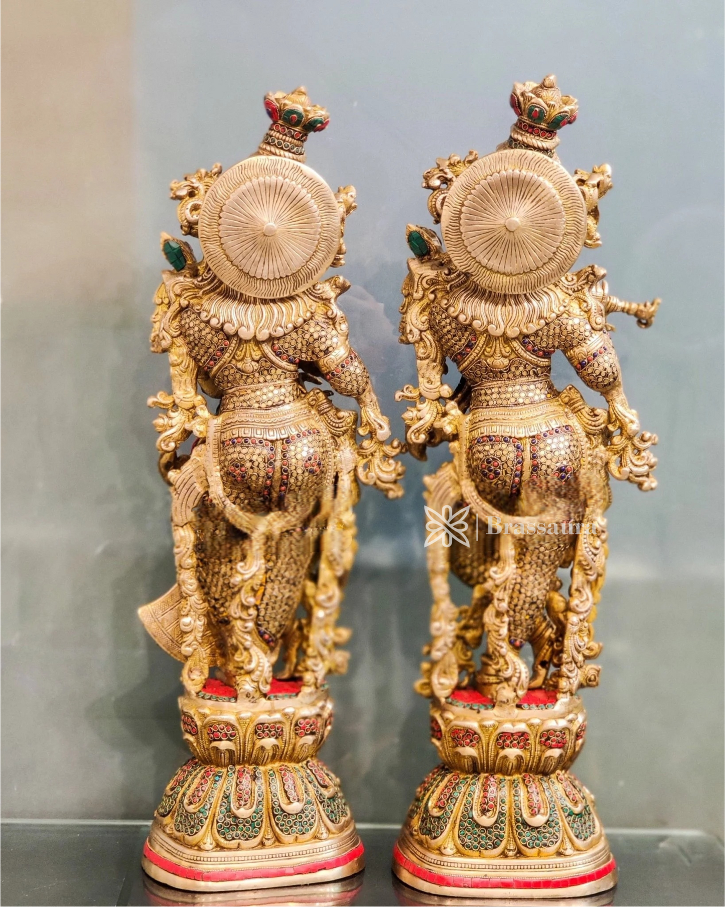 Brassaura™ Brass Gem Stone Work Radha-Krishna Statue – Height 29 Inches & Weight 34 Kgs | Spiritual Home Accent