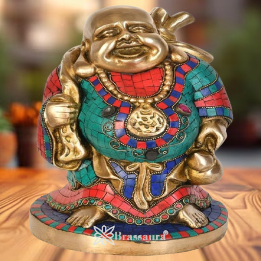 Brass Standing Gem Stone Work Buddha Weight 7 kg & Height 11 Inch