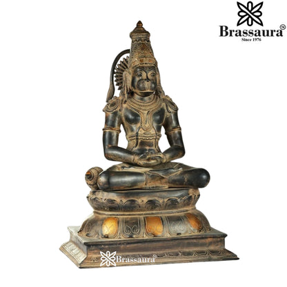 Brassaura® Hanuman Meditation Idol with Vintage Black And Copper Gold Finish | Pure Superfine Brass Handcrafted Murti | Brass Statue for Home Temple, Pooja Room | Height 16 Inches | Weight 14.5 Kgs