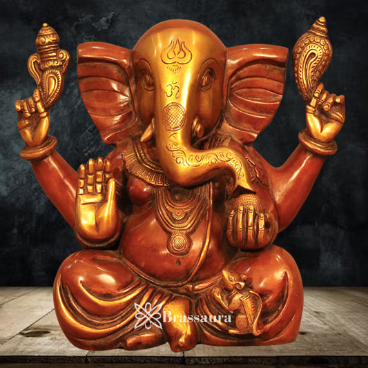 Brass Ganesha Statue Weight 7.5 Kg & Height 10.5 Inch