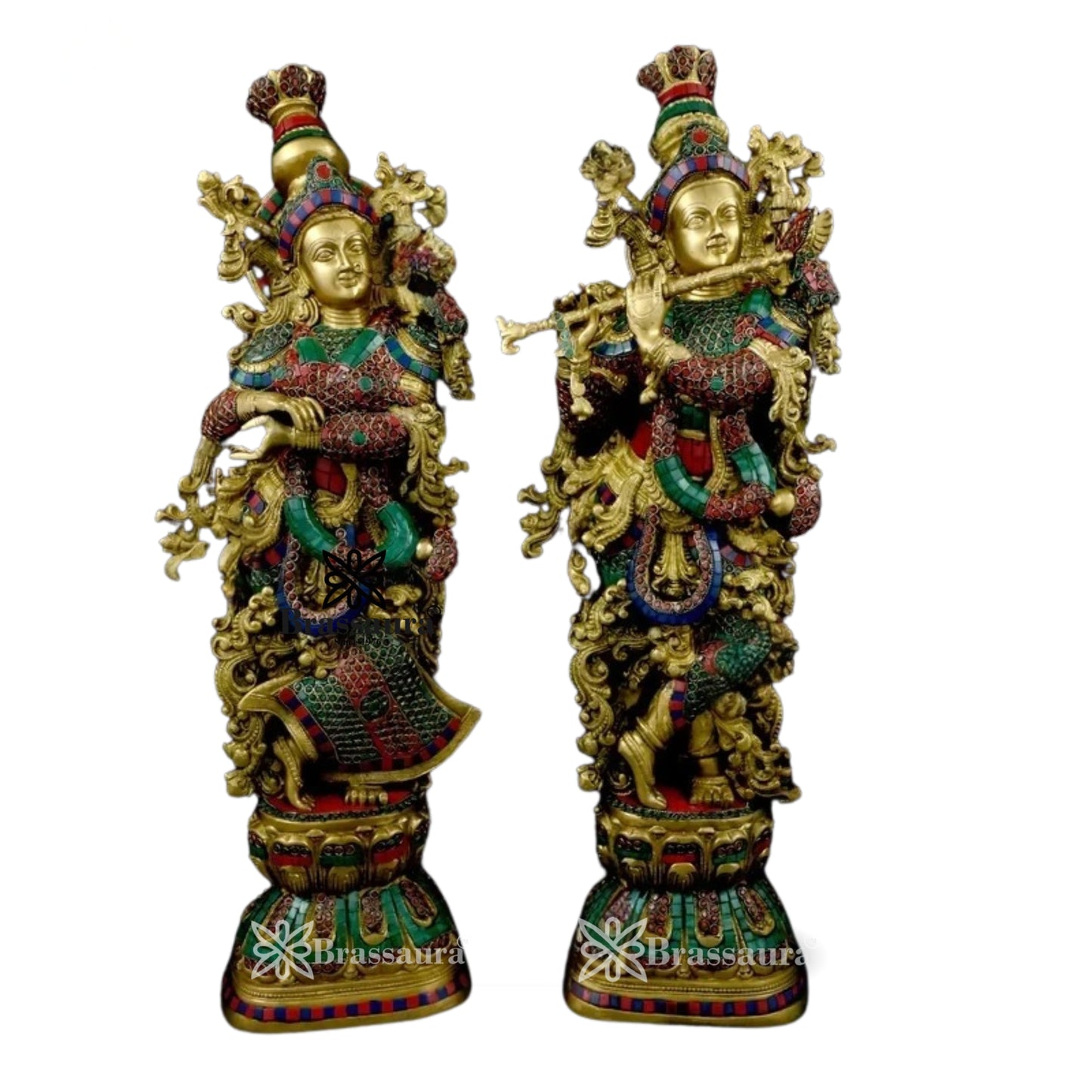 Brass Gem Stone Work Radha Krishna Murti Weight 33 Kg And Height 30 Inch