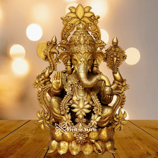 Brass Lotus Jewellery Ganesha Statue Weight 28 Kg & Height 24 Inch