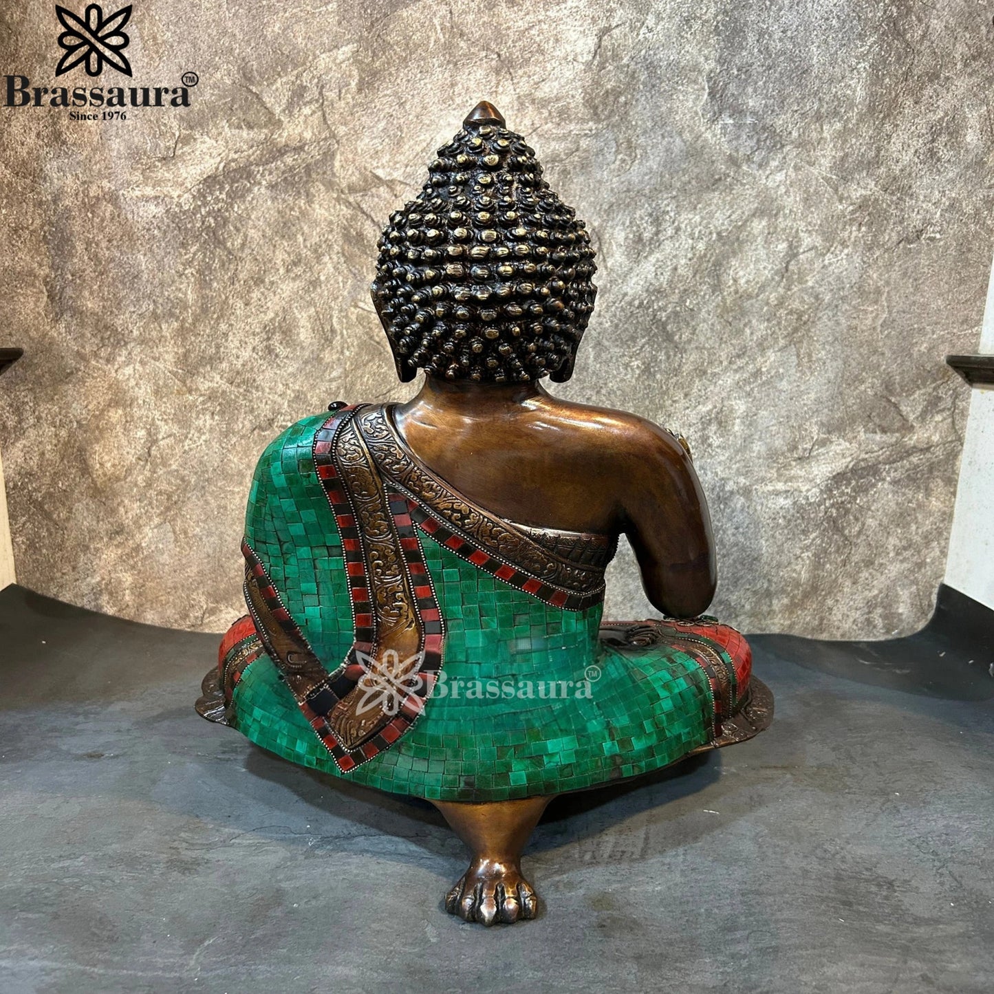 Brass Blessing Gem Stone Work Buddha Weight 11.8 kg & Height 20 Inch