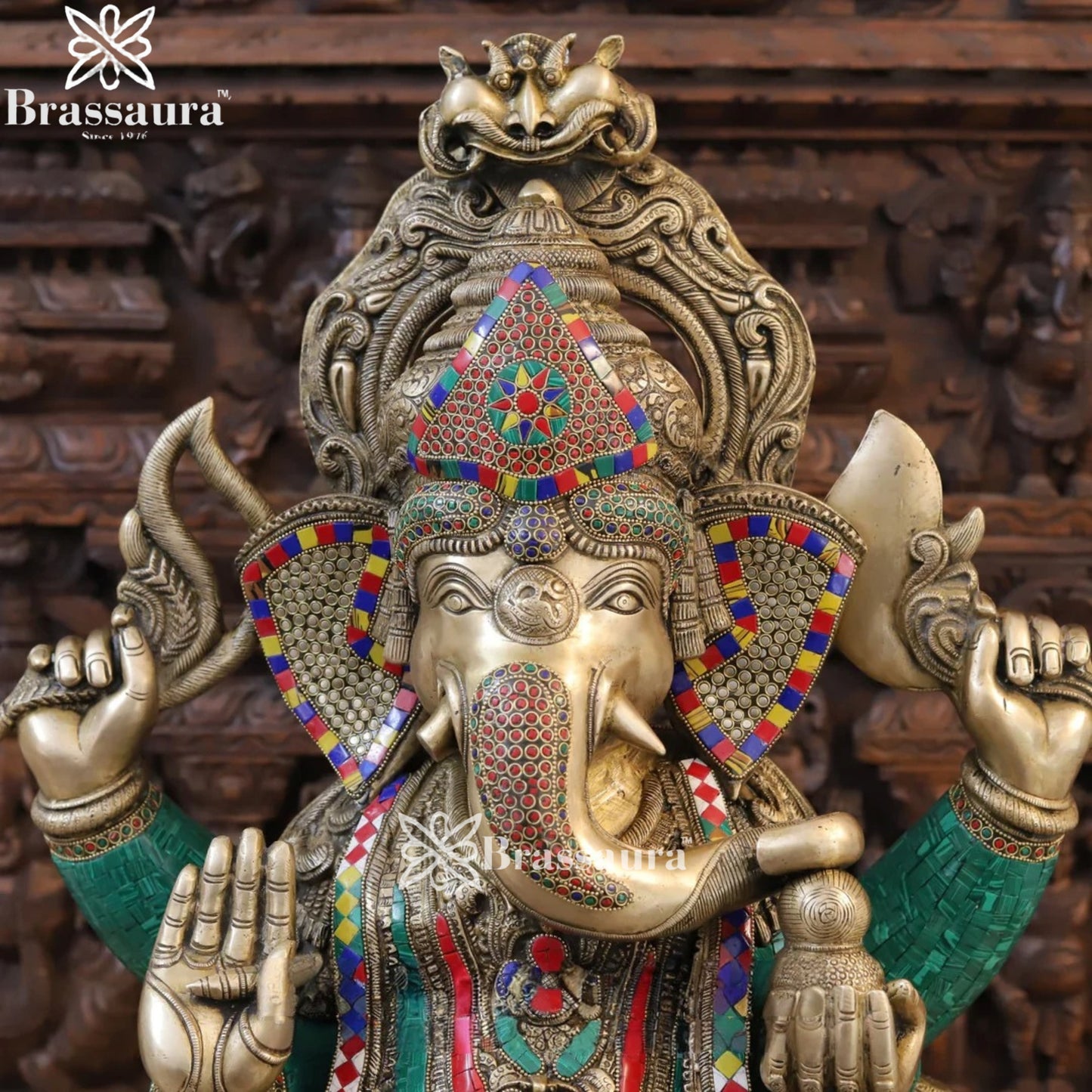 Brass Gem Stone Work Jewellery Ganesha Weight 61.5 Kg & Height 34 Inch