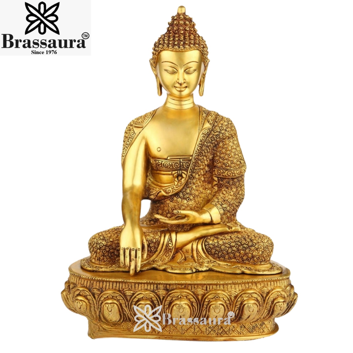 Brass Bhumisprasa Gem Stone Work Buddha Weight 11.5 kg & Height 17 Inch