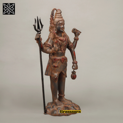 Brassaura™ Pure Brass Standing Shiva Idol – 23 Inch Height, 12.450 Kg Weight – Handcrafted Majestic Statue