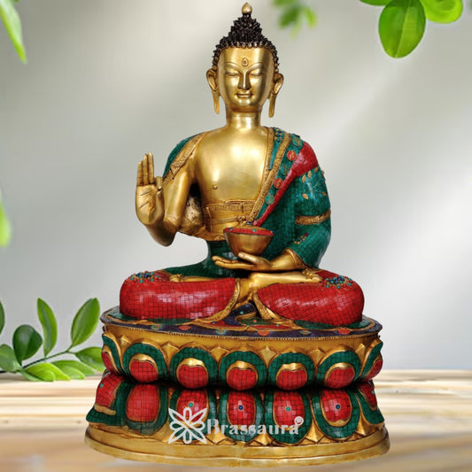 Brass Gem Stone Work Buddha Weight 58 Kg & Height 38.5 Inch