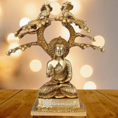 Brass Blessing Royal Golden Tree Buddha Weight 3.2 kg & Height 10 Inch