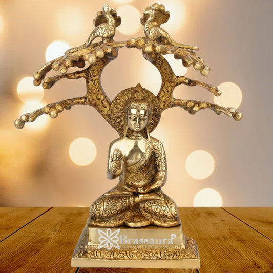 Brass Blessing Royal Golden Tree Buddha Weight 3.2 kg & Height 10 Inch
