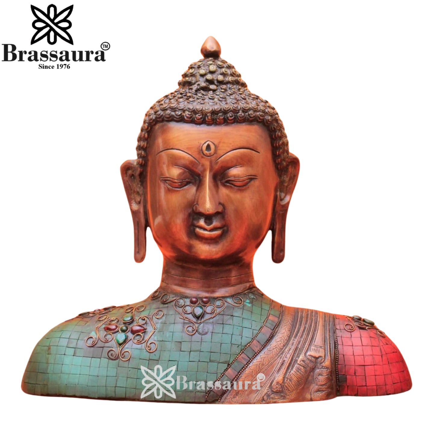 Brass Bhumisprasa Gem Stone Work Buddha  Weight 6.5 kg & Height 12 Inch