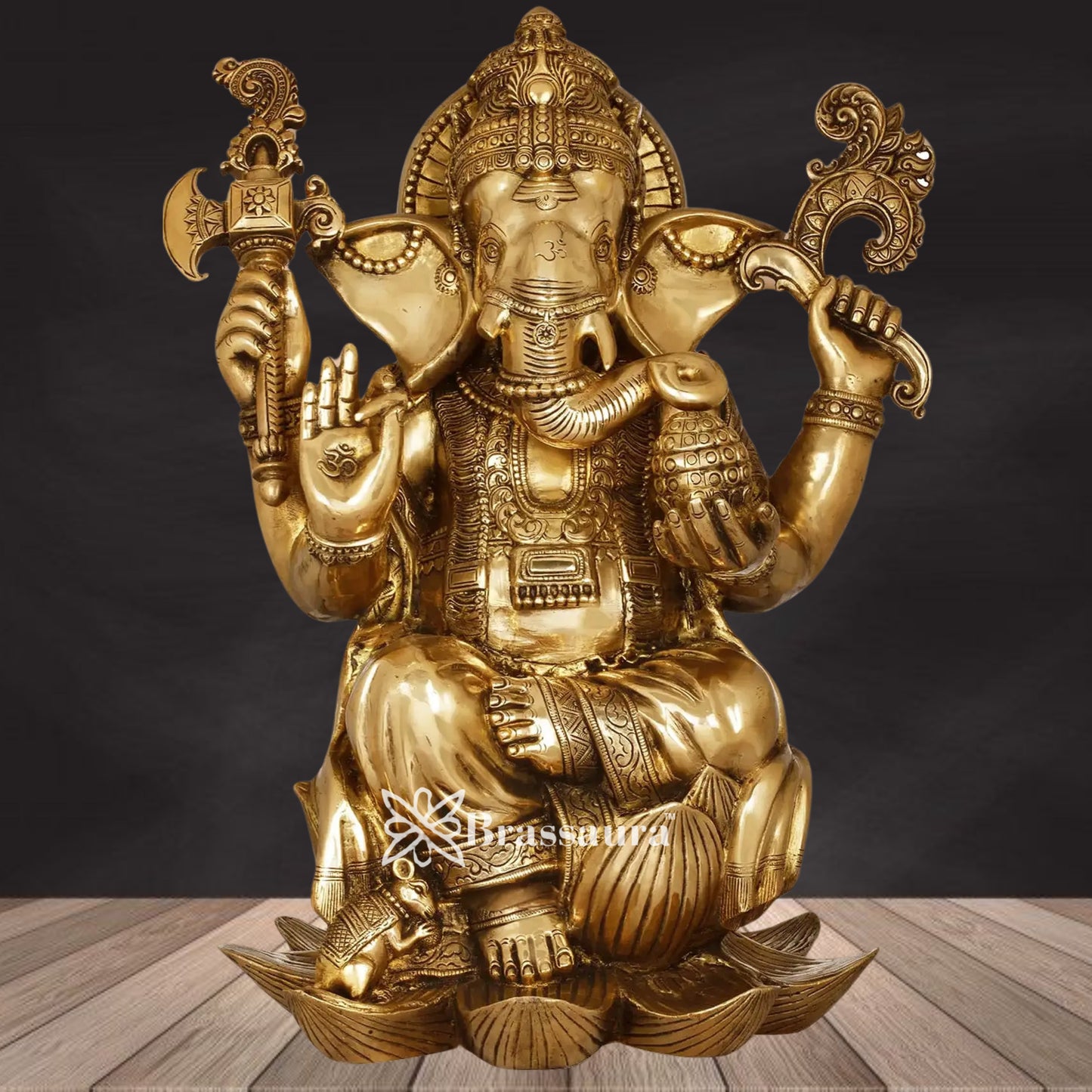 Brass Lotus Ganesha Statue Weight 32 Kg & Height 22 Inch