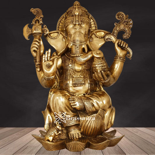 Brass Lotus Ganesha Statue Weight 32 Kg & Height 22 Inch