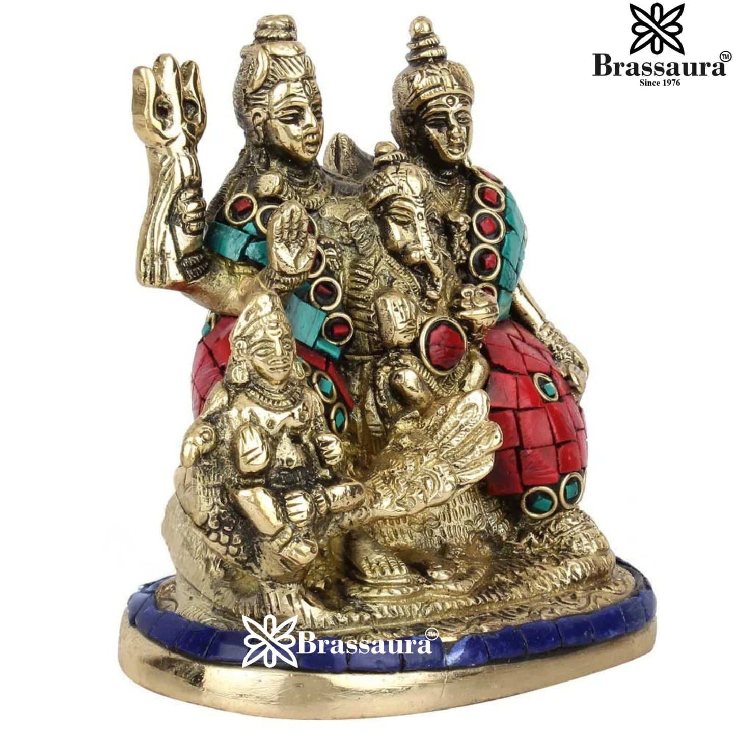 Brass Gem Stone Work Shiv Family  Weight 1.1 Kg & Height 5 Inch