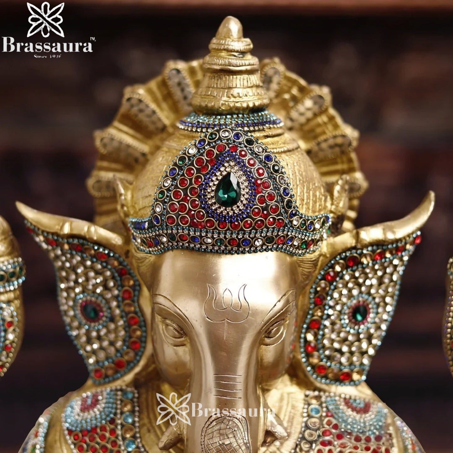 Brass Gem Stone Work Ganesha Weight 26.7 Kg & Height 22 Inch