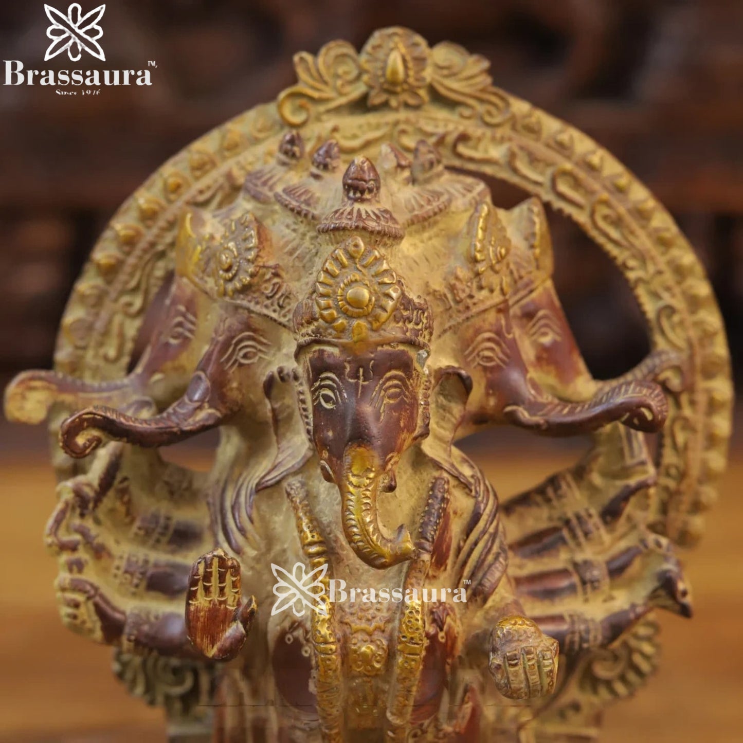 Brass Ring Ganesha Weight 3.88 Kg & Height 11 Inch