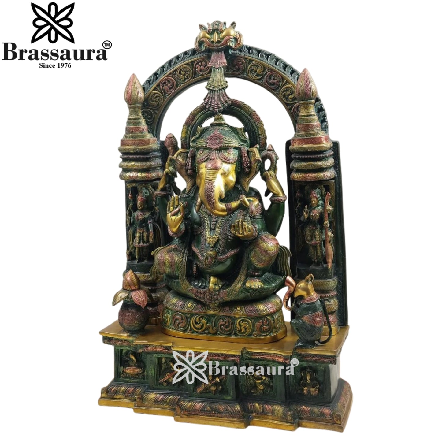 Brass Ring Ganesha Statue Weight 66 Kg And Height 34 Inch