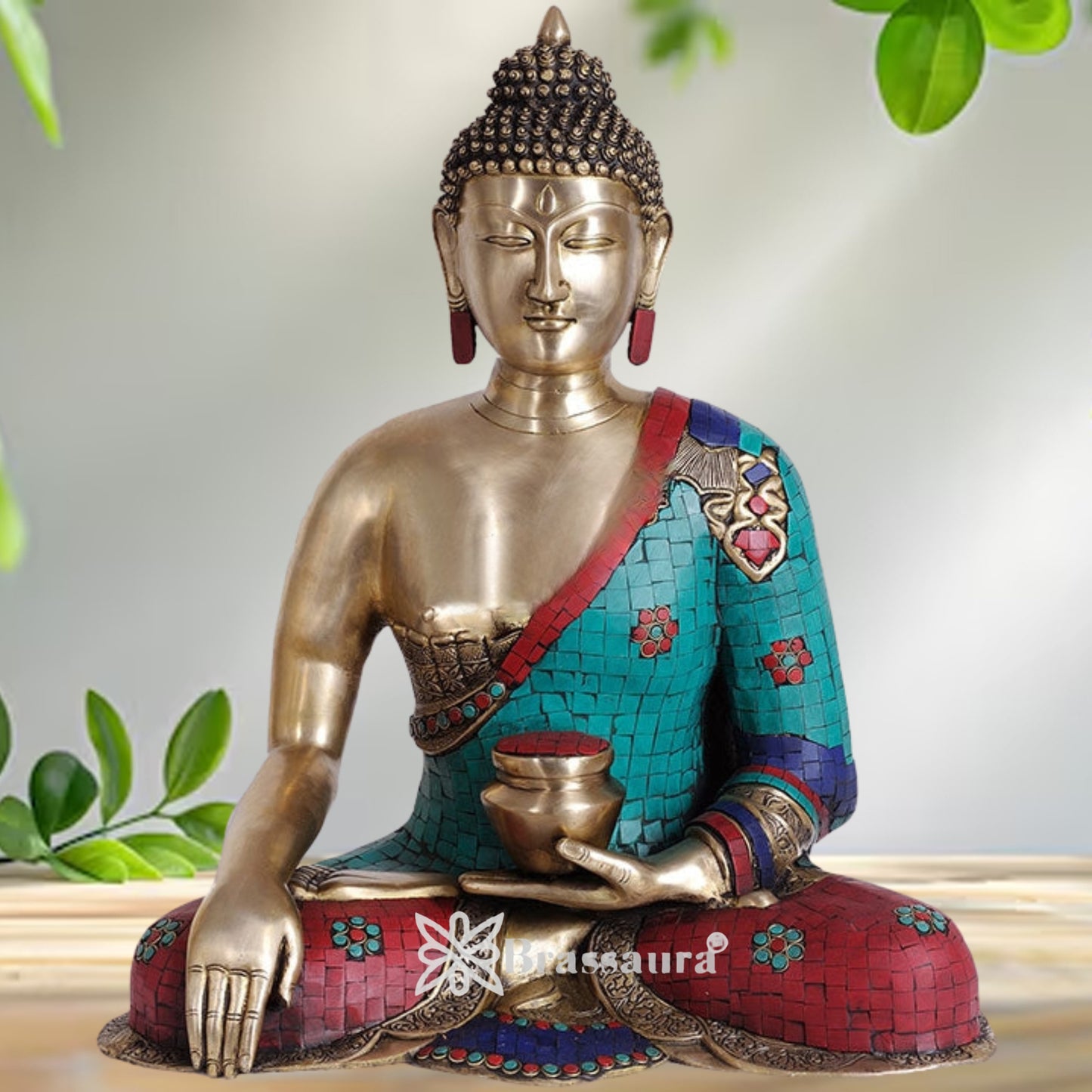 Brass Bhumisprasa Gem Stone Work Buddha Weight 22 Kg & Height 24 Inch