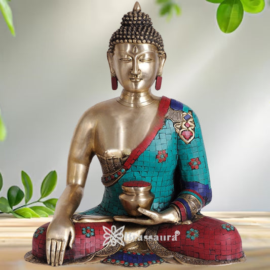 Brass Bhumisprasa Gem Stone Work Buddha Weight 22 Kg & Height 24 Inch