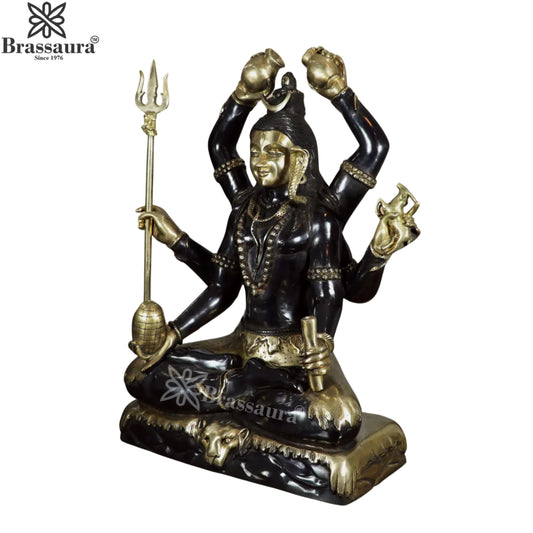 ब्रासौर® चार हाथ वाली शिव पीतल की मूर्ति | एंटीक दोहरी टोन फ़िनिश | ऊँचाई 23 इंच