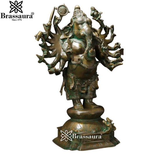 Brass Antique Ganesha Statue Weight 13.5 Kg & Height 19 Inch