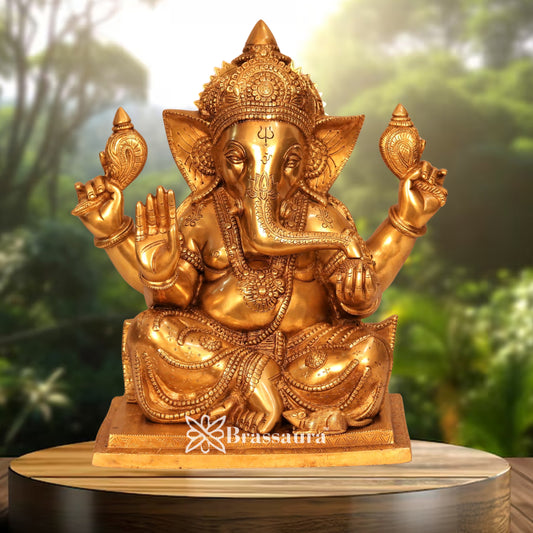 Brass Ganesha Statue Weight 14.2 Kg & Height 14 Inch