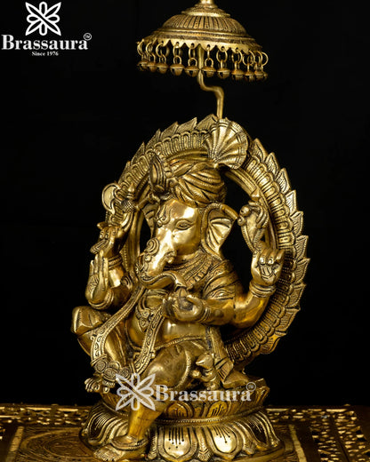 Brass Ring Ganesha Statue Weight 12.5 Kg And Height 18 Inch