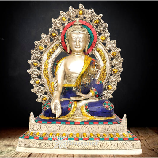 Brass Bhumisprasa Gem Stone Work Buddha Weight 6 Kg & Height 11 Inch