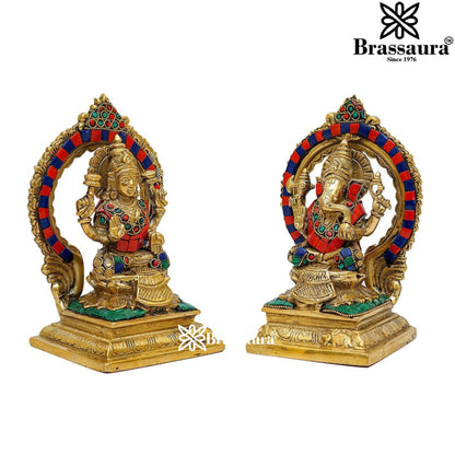 Brass Gem Stone Work Lakshmi Ganesh Weight 3.2 Kg & Height 7 Inch