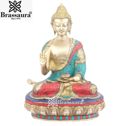 Brass Blessing Gem Stone Work Buddha Weight 11 Kg & Height 18 Inch