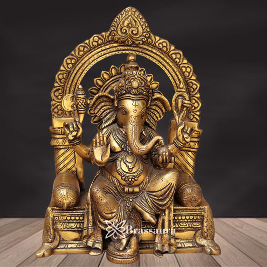 Brass Super fine Ring Ganesha Statue Weight 14.4 Kg & Height 16 Inch