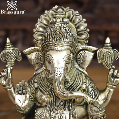 Brass Silver Patina Ganesha Weight 6.64 Kg & Height 10 Inch