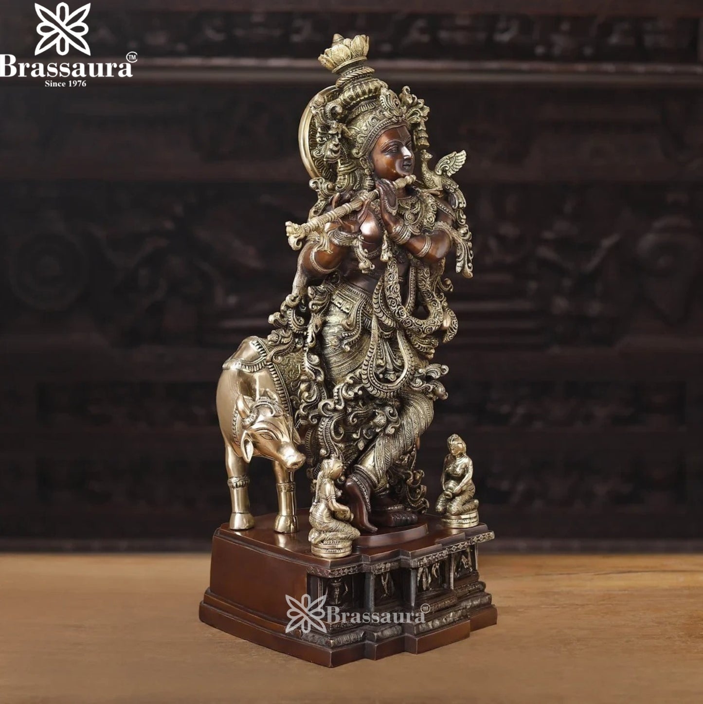 Brass Cow Krishna Murti Weight 34.66 Kg And Height 28 Inch