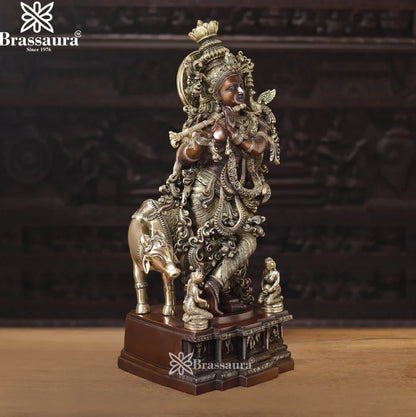 Brass Cow Krishna Murti Weight 34.66 Kg And Height 28 Inch