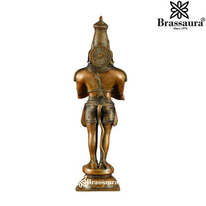Brassaura® Hanuman Standing Namaskar Pose Idol with Bronze Colour Finish | Pure Superfine Brass Handcrafted Murti | Brass Statue for Home Temple, Pooja Room | Height 22 Inches | Weight 15 Kgs