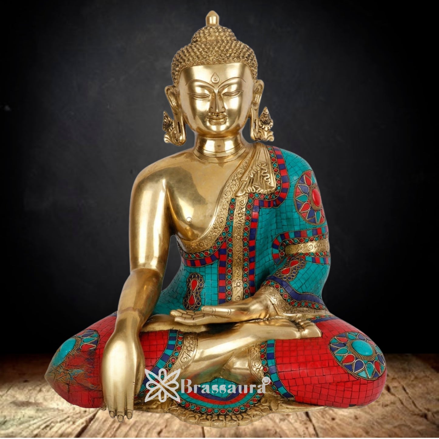 Brass Bhumisprasa Gem Stone Work Buddha Weight 29 kg & Height 25 Inch