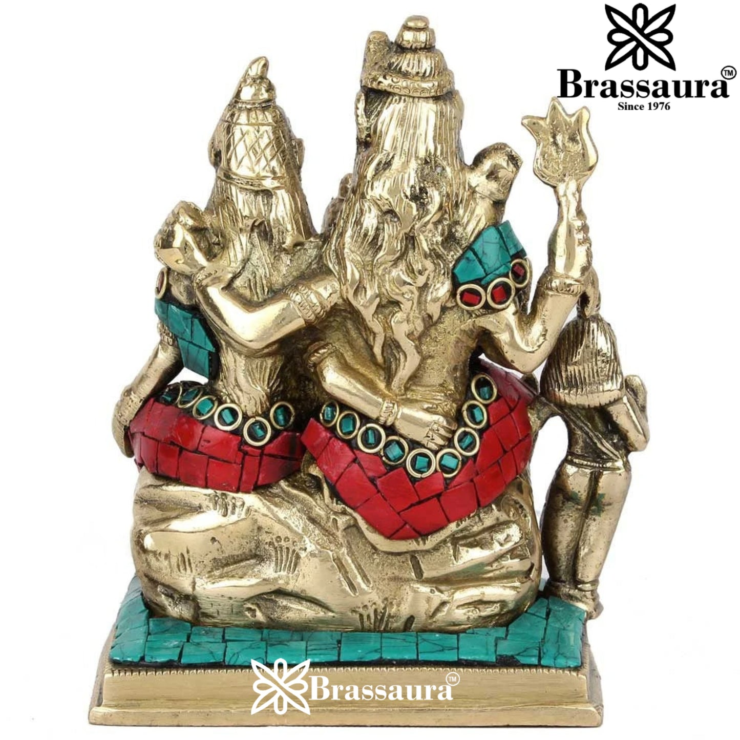 Brass Gem Stone Work Shiv Family  Weight 1.6 Kg & Height 6 Inch