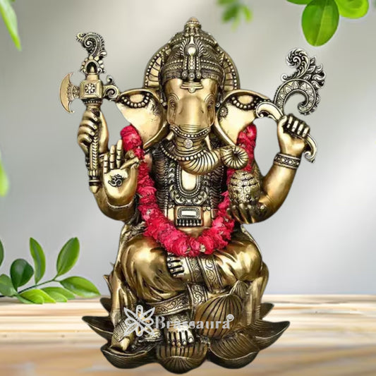 Brass Lotus Ganesha Statue Weight 31.27 Kg And Height 22 Inch