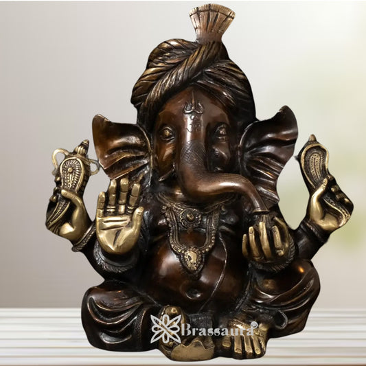 Brass Turban Ganesha Statue Weight 13.5 Kg And Height 13.5 Inch