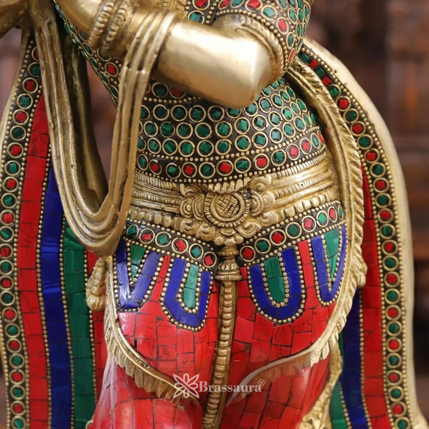 Brass Gem Stone Work Krishna Murti Weight 9.84 Kg And Height 18.5 Inch