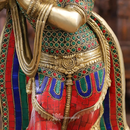 Brass Gem Stone Work Krishna Murti Weight 9.84 Kg And Height 18.5 Inch