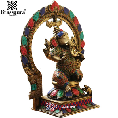 Brass Gem Stone Ganesha Statue Weight 12.63 Kg & Height 18 Inch