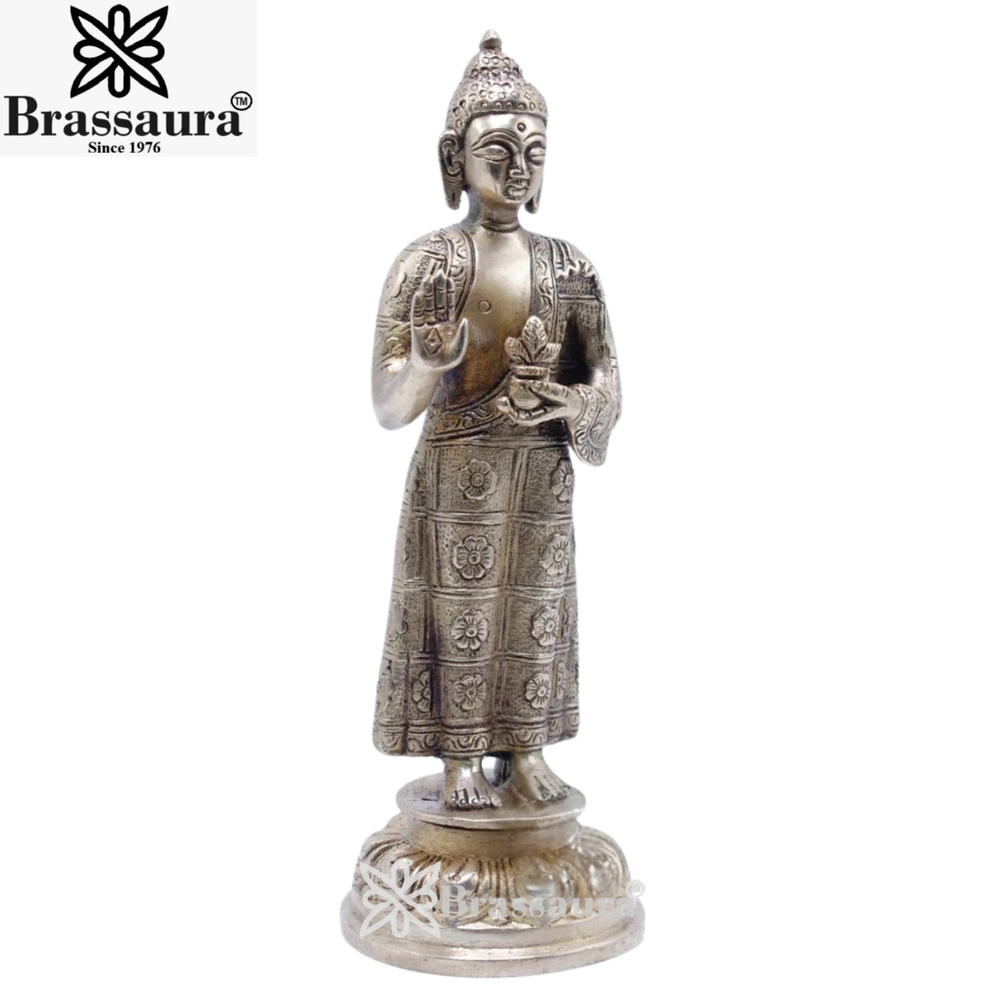 Brass Blessing Standing Buddha Weight 0.95 kg & Height 8 Inch