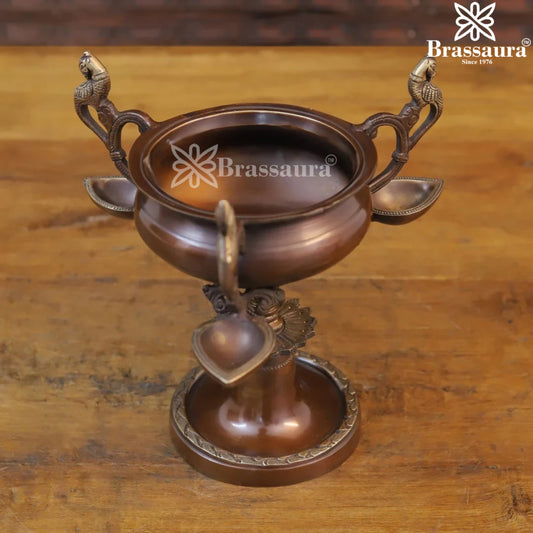 Brassaura™ Brass Parrot Urli Statue – Height 9.5 Inches & Weight 2.62 Kgs | Traditional Pooja Décor